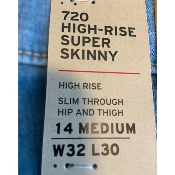Levi's Women's 720 High Rise Super Skinny Medium Wash Jeans Size 14 W32XL30 New - Picture 8 of 9